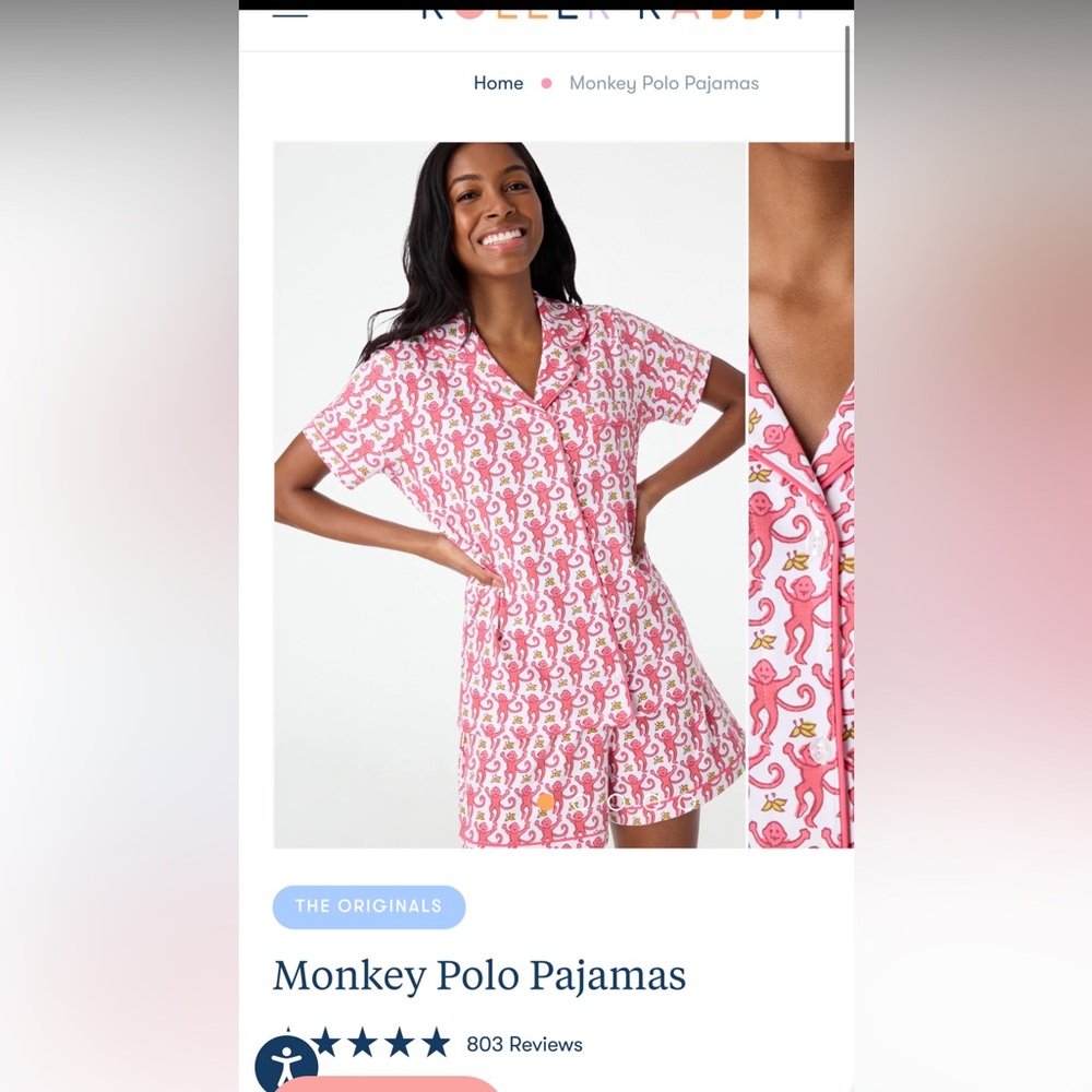 Roller Rabbit Pink Monkey Polo Pajamas. Size S